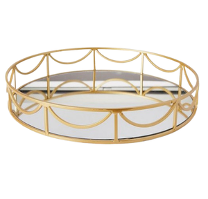 Plateau cosmétique de table fait à la main avec poignée métallique Plateau miroir de taille moyenne pour hôtels-Plateaux de service de Noël par l'Inde - Product Image 1