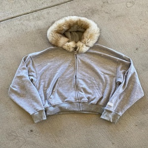 Sudadera con capucha de diseñador personalizado para hombre de peso pesado 400 GSM chaqueta de invierno de patrón sólido de piel de algodón grueso cuadrado con cremallera Hoddie fabricado - Product Image 2