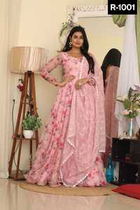 Vêtements ethniques à la mode en organza de soie impression numérique fantaisie non cousue Salwar Kameez Design moderne vêtements de festival de mariage - Product Image 2