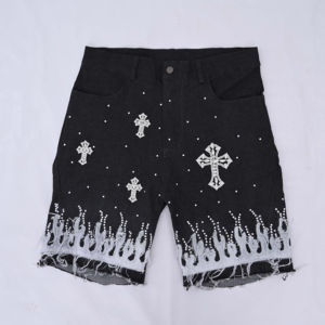 Pantalones Cortos Vaqueros Transpirables de Verano con Bordado, Lavados, Personalizados, Estilo Urbano para Hombre, Cintura Media, Corte Recto, 100% Algodón - Product Image 3