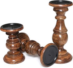 Bougeoirs en bois fabriqués à la main avec charme rustique élégant pour la décoration intérieure L'amélioration de l'ambiance de Noël crée de la chaleur - Product Image 1