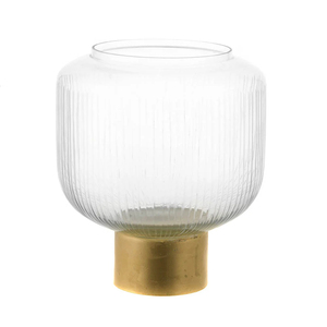 Elegant Ribbed Glass <b>Candle</b> <b>Holder</b> with Gold Base Decorative Tealight or Pillar Stand for Home Living Room Table and Wedding - Product Image 1