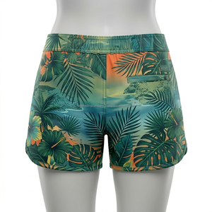 Shorts de plage pour femmes en marque privée, entièrement sublimés, extensibles dans 4 directions, respirants, légers, avec cordon de serrage, shorts de bain d'été - Product Image 6