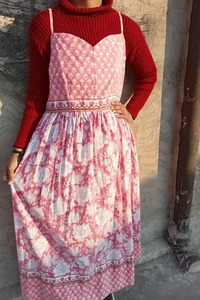 Vestido de algodón con estampado de bloques, vestido de correa ajustable, Vestido largo de algodón indio, vestido sin bolsillo, vestido de fiesta. - Product Image 6