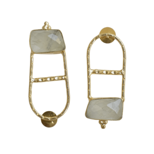 Boucles d'oreilles tendance en laiton, design pierre naturelle brute, texture laiton mat, pièce unique et élégante, parfaites pour l'exportation - Product Image 5