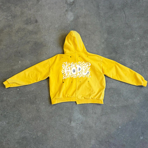 ชุดวอร์มสำหรับผู้ชายกางเกงวอร์มสีเหลืองมีฮู้ดสำหรับพืชมีซิปกางเกงวอร์มพิมพ์ลายแบบกำหนดเองดวงอาทิตย์ซีดกรด - Product Image 2