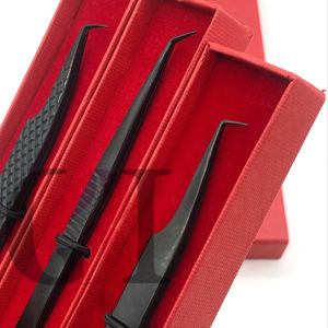 Pinzas de extensión de pestañas de acero inoxidable de 45 y 90 grados de Plasma negro de alta calidad, logotipo personalizado, herramientas de belleza con agarre de diamante - Product Image 1
