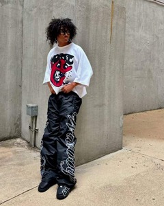 กางเกงขากว้างสำหรับผู้ชายกางเกงสแต็คพิมพ์โลโก้พลอยเทียมหลากสี - Product Image 6