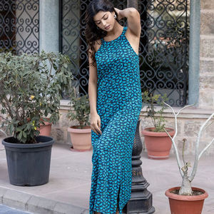 Vestido de verano de rayón 100%, hechos a mano estampado floral ecológico con motivos étnicos, vestido informal transpirable para uso diario - Product Image 1