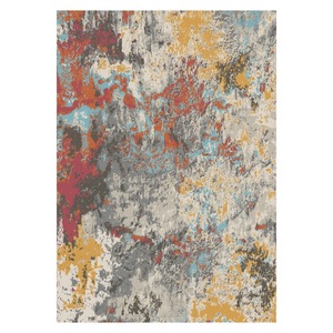 Alfombra de chenilla lavable a máquina con estampado digital tradicional anatólico en terracota dorado, antideslizante, modelo LXDP-0215 de RUGS DEPOT, venta al por mayor. - Product Image 1