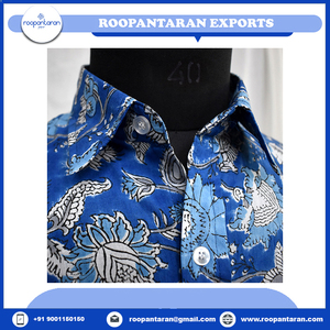 เสื้อเชิ้ตพิมพ์ลายบล็อกมือสไตล์อินเดีย,เสื้อเชิ้ตผ้า Cambric ทำจากผ้าฝ้ายเนื้อนุ่มสำหรับผู้ชาย - Product Image 4