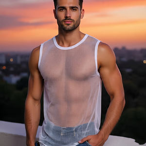 Camiseta sin mangas de malla transparente Sexy para hombre 100% poliéster que absorbe la humedad transpirable ropa deportiva de secado rápido - Product Image 6
