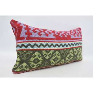 Coussin décoratif géométrique vert en laine 12x24 pouces, tissé ethnique, motif feuilles vintage, design rectangulaire, antidérapant - Product Image 3