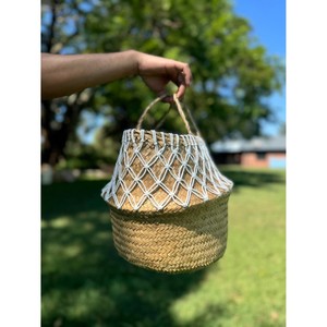 Cesta de almacenamiento de abalorios Baki de algas marinas tejidas a mano de alta calidad, decoración de algas marinas naturales con acento de macramé - Product Image 5