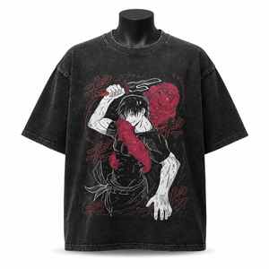 Camiseta Personalizada con Gráficos de Anime, Estilo Vintage, Algodón Lavado, Streetwear, Fabricante OEM ODM - Product Image 1