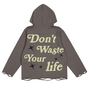 100% algodón francés Terry estilo Premium 3D Puff estampado Sudadera con capucha para hombres bolsillos Boxy sudadera desgastada Raw Him Distress Hoodie - Product Image 2