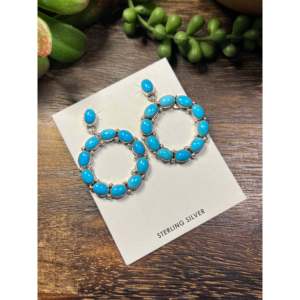 Sleeping Beauty Turquoise <b>Sterling</b> <b>Silver</b> Drop <b>Earrings</b> Navajo Handmade Geometric <b>Dangle</b> <b>Earrings</b> - Product Image 3