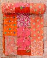 Couvre-lit Kantha en coton brodé avec patchwork indien