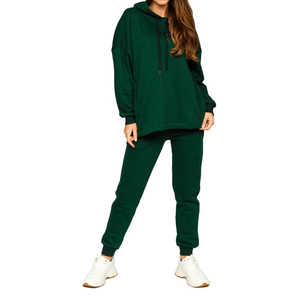 Ensemble de survêtement en molleton vert à capuche pour femme, 2 pièces, coupe décontractée, manches longues, uni, Trackstar, OEM, marque privée - Product Image 1
