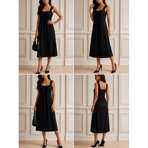 Vestido Largo de Viscosa con Cuello Cuadrado y Tirantes de Encaje Elegante para Mujer de Jane's, Vestido de Fiesta de Verano sin Mangas de Corte Regular y Largo Midi - Product Image 3