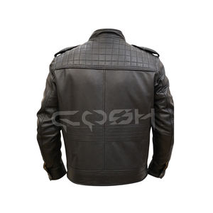 Chaqueta de Motociclista de Cuero Auténtico Negro de Alta Calidad con Cuello Alto y Múltiples Bolsillos |   Detalles Acolchados en el Pecho y Hombros - Product Image 6