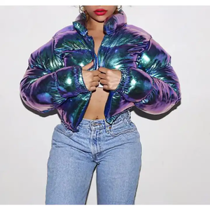 Chaqueta corta acolchada para mujer, abrigo brillante de invierno, ropa de abrigo ligera y cálida, parka corta de moda con cremallera, estilo urbano - Product Image 2