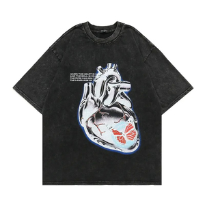 เสื้อยืดคอกลมผ้าฝ้าย100% สำหรับผู้ชายซักกรดซักได้สไตล์วินเทจไซส์ใหญ่พิเศษแบบถัก - Product Image 2