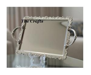 Plateau de service en acier inoxydable martelé avec support en bois et vadrouille Plateau de service pour la maison et l'hôtellerie à vendre - Product Image 4