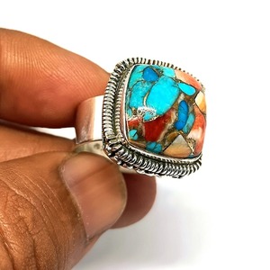 Anillo para niñas, anillos de turquesa de ostra para mujer, anillos de plata de ley 925, joyería de plata turquesa de ostra, anillos hechos a mano, joyería - Product Image 1