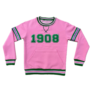 Sweat-shirt à col rond en chenille rose respirant pour 1908 lettre rayures vertes manchette côtelée anti-rétrécissement anti-rides imprimé en 3D - Product Image 1