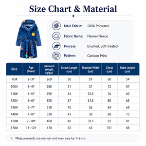 <span class=keywords><strong>Accappatoio</strong></span> con Cappuccio in Flanella per Bambini, 100% Poliestere, Stampa Cartoon, Morbido, Caldo, Traspirante, Manica Lunga, Pigiama per Ragazzi - Product Image 4