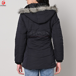 Veste parka d'hiver à fermeture éclair pour femmes chaude et confortable avec col en fourrure de renard à capuche robuste et léger rempli de coton grande taille disponible - Product Image 3