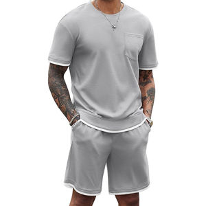 Camiseta de color sólido de alta calidad y conjunto corto para hombre, camisetas y pantalones cortos de manga corta a la moda de verano de 2 piezas - Product Image 1