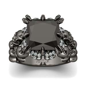 Jeulia Black Tone Princess Cut Sterling Silver <b>Skull</b> <b>Ring</b> for Anniversary - Product Image 2