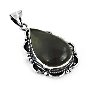 Collar con Colgante de Jade en Forma de Lágrima, Plata 925 Vintage, Engaste en Bisel, Unisex, para Uso Diario - Product Image 2