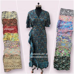 Mini vestido largo con estampado de rayón de seda polivinílica para mujer, vestido bohemio estampado para mujer de la India, vestido Largo de seda polivinílica, vestido de moda - Product Image 1