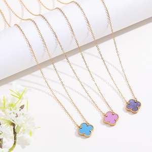 دكتور مجموعة قلادة من الفولاذ المقاوم للصدأ مطلية بالذهب عيار 18 قيراط على شكل زهرة البرسيم رباعية الأوراق، 3 قطع بالجملة، هدية مجوهرات للنساء - Product Image 3