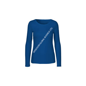 Camiseta de algodón con diseño de logotipo personalizado y precio al por mayor orientado a la exportación de manga larga con cuello redondo de calidad a granel para mujer de Bangladesh - Product Image 1