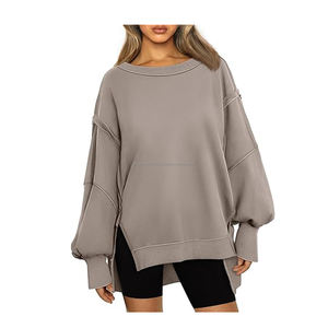 Women's Oversized Cotton Pullover Sweatshirt with <b>Zipper</b> Long Sleeve Crew Neck Pocket Vintage Style Loose Fit Shirt - Product Image 1