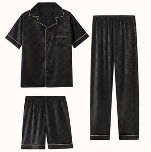 Ensemble de pyjamas en satin pour hommes sur mesure OEM vêtements de nuit d'été en soie ensemble court 3 pièces pyjama de couchage personnalisé pour hommes - Product Image 1