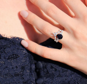 Romantique poire coupe bleu grès laboratoire créé ensemble Unique 925 bague de mariage en argent Sterling pour les fêtes de bijoux de fiançailles des femmes - Product Image 3