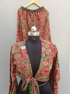 เซ็ตชุดนอนผ้าไหมสไตล์วินเทจของอินเดีย,ชุดเดรสครอปผ้าไหมรีไซเคิลจาก Palazzo ชุดเดรสใส่กลางคืน - Product Image 5