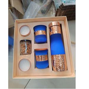 High Quality Leak Resistant Copper <b>Bottle</b> with Glass <b>Set</b> with Tight Fitting Cap and Elegant Shape for Dining & <b>Travel</b> from India - Product Image 4