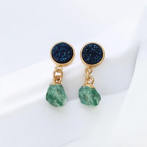 DIY Druzy And <b>Emerald</b> Gemstone with Raw Stone Drop <b>Earrings</b> - Birthstone <b>Earrings</b> - Handmade Charms <b>Earrings</b> Jewelry - Product Image 1