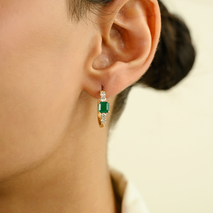 Pendientes de Aro de Oro Amarillo de 18K con Diseño Clásico, Corte Cuadrado Fino, Esmeralda y Diamante, Joyería de Moda para Uso Diario, al Mejor Precio - Product Image 2
