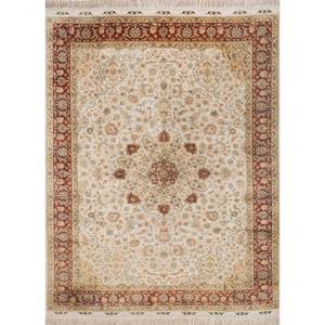 พรมไหมถักมือ Gulmarg Gold รุ่น Pae-5673 ขนาด 10 มม. ลาย Viscose Medallion Aubusson สำหรับทางเข้าบ้าน ห้องนั่งเล่น ห้องโถง - รูปทรงสี่เหลี่ยมผืนผ้า ขนนุ่ม - Product Image 1