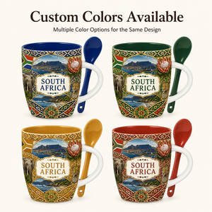 Souvenir touristique d'Afrique du <span class=keywords><strong>Sud</strong></span>, tasse à café en céramique, design imprimé éléphant et léopard, pour tasses en céramique avec boîte à cuillère, OEM ODM personnalisé - Product Image 2