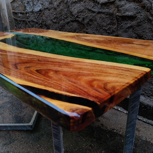 Table à manger élégante en résine avec bouteille d'époxy vert rivière mobilier durable au design moderne pour bureau à domicile hôtel - Product Image 3