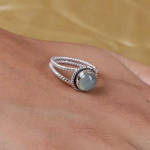 ที่มีคุณภาพดีที่สุดแข็ง925เงินสเตอร์ลิงสายคู่แหวนดีนิรันดร์แท้ Aqua Chalcedony CAB BEZEL การตั้งค่า Vermeil สำหรับ - Product Image 6