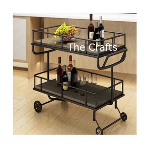 Chariot de service commercial à deux niveaux en bois au design attrayant, à 4 roues, pour hôtel, maison, bar et entrepôt - Product Image 1